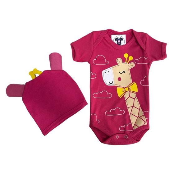 Imagem de Body Bebe Menina GIRAFA + Touca - Temático Mesversário