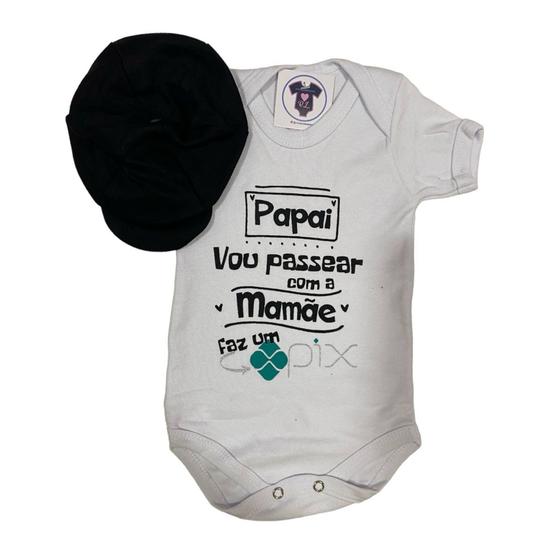 Imagem de Body Bebe Menino-Frases- PASSEANDO PAPAI E MAMÃE+ BOINA - Temático Mesversário