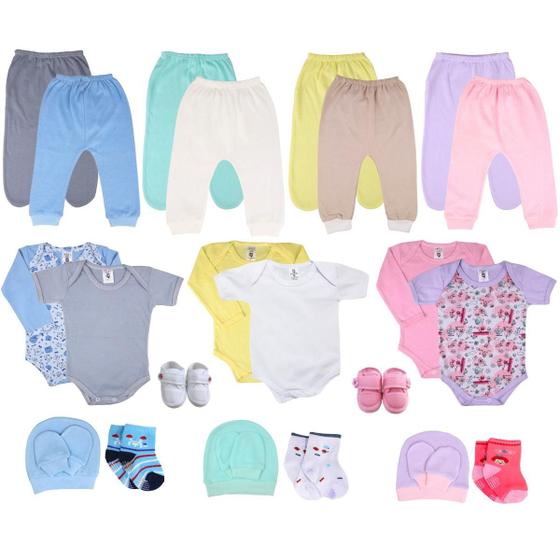 Imagem de Body Bebê + Mijão Liso + Meias Kit C/25 Peças Roupa Bebê