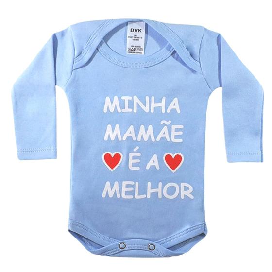 Imagem de Body Bebe Personalizado Frase Minha Mamae É A Melhor Azul Manga longa