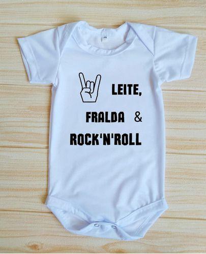 Imagem de Body Bebê Rock Leite Fralda E Rock N Roll Moda Bebe Unissex