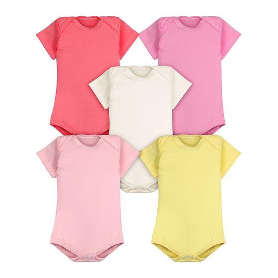 Imagem de Body bebês kit com 5 peças manga curta liso algodão feminino