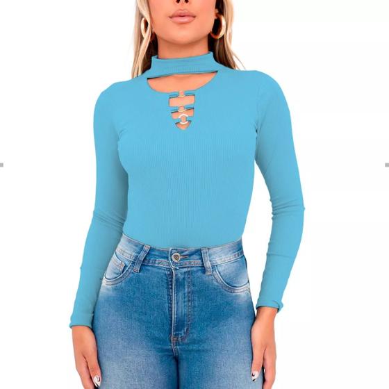 Imagem de Body Blusa Blusinha Manga Longa Gola Choker Roupas Femininas