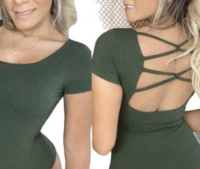 Imagem de body blusa canelada manga curta feminino tira transpassada nas costas moda