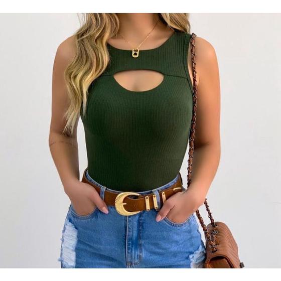 Imagem de Body blusa canelado com bojo regata feminino decote gota tendencia