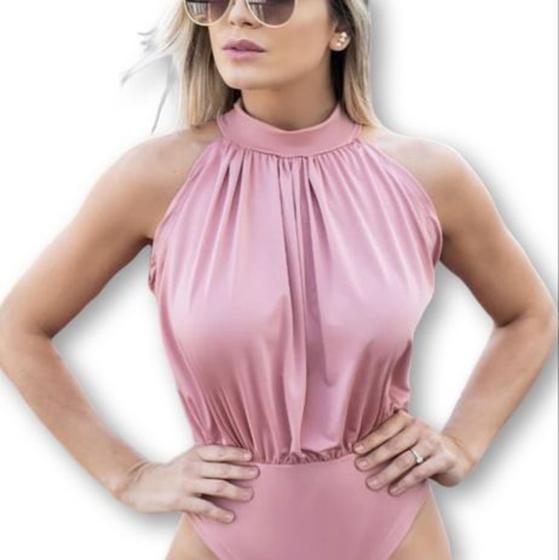 Imagem de body blusa drapeado regata gola alta poliéster feminino blogueira