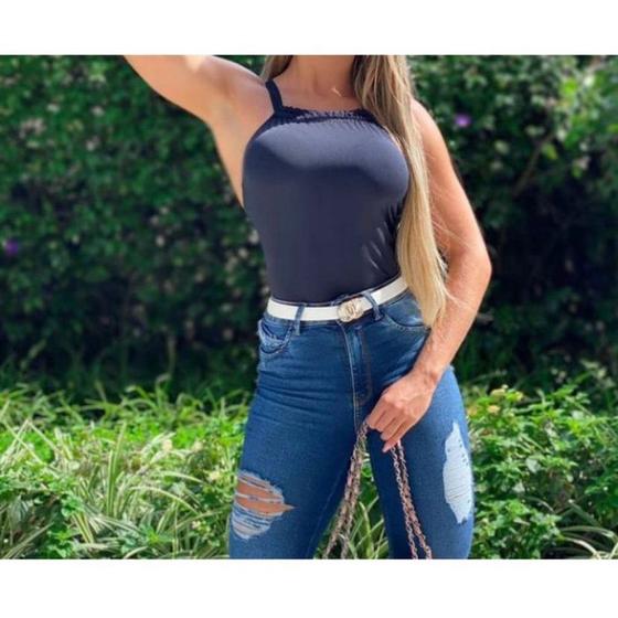 Imagem de Body blusa franzido na frente duas alças tendencia feminina