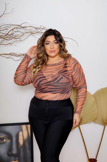 Imagem de Body Blusa Tule Plus Size Transparente Varias Estampas Bt2