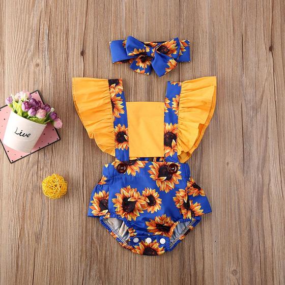 Imagem de Body Bodies Bebê Infantil Estampado Amarelo Com Girassol