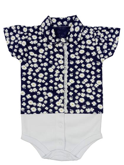 Imagem de Body Camisa Suedine Bebê Menina Cor Azul-escuro/Branco - Tamanho M