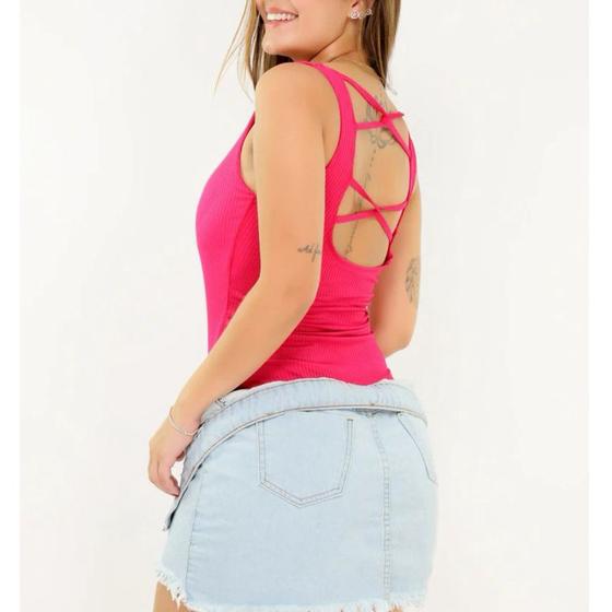 Imagem de Body canelado regata tira transpassada nas costas feminino fashion