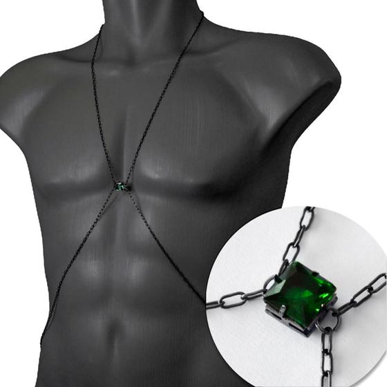 Imagem de Body Chain Masculino com Pedra Esmeralda Verde