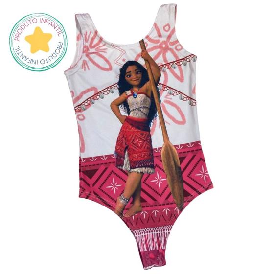 Imagem de Body Collant  Infantil Branco com Rosa Estampa Moana