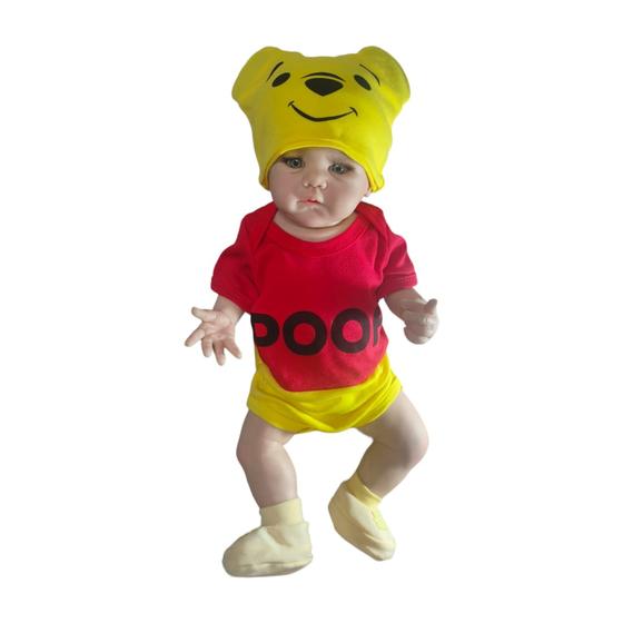 Imagem de Body Com Touca E Orelhinhas Urso Pooh P/ Bebê Bori Algodão