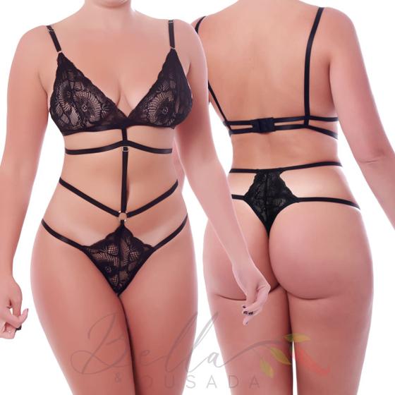 Imagem de Body Conjunto Sexy Fio Dental em Renda Conforto R4004 Bella e Ousada Lingerie