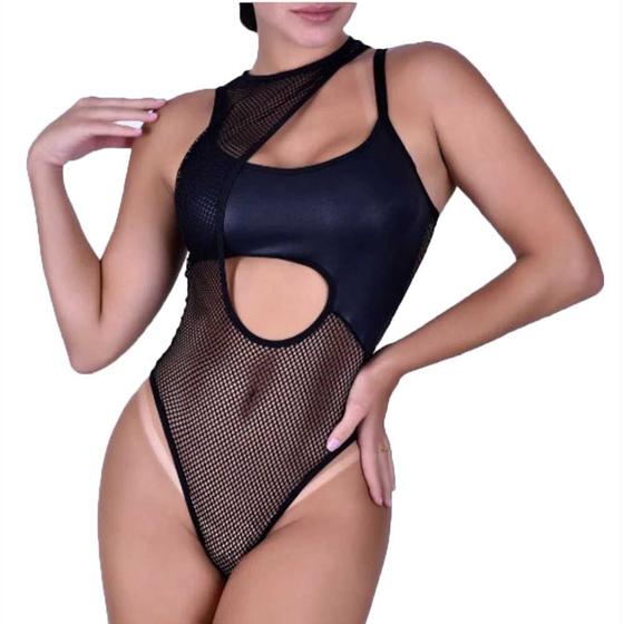 Imagem de Body Cortesã Sexy Em Arrastão e Lycra Cirrê - Lingerie Sensualle