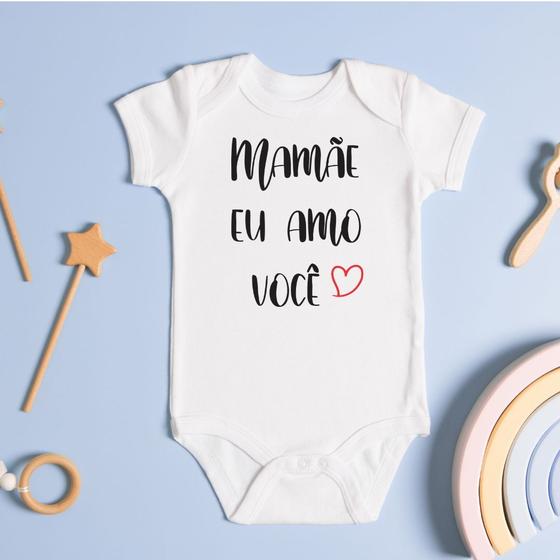 Imagem de Body curto bebê branco divertido estampado frases mamãe eu amo você