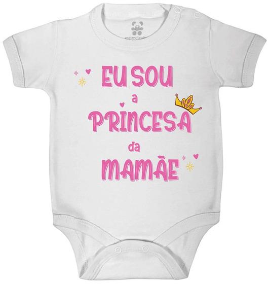 Imagem de Body curto bebê branco estampa frase eu sou a princesa da mamãe DDM