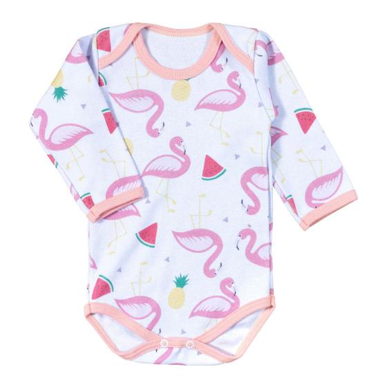 Imagem de Body de bebê longo flamingos branco