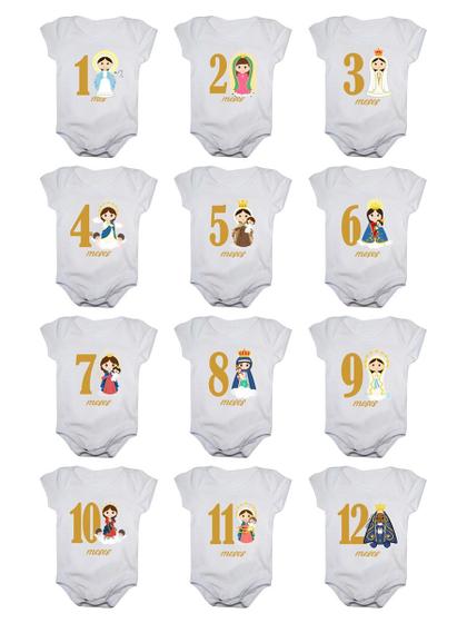 Imagem de Body de Bebê Mesversario Nossa Senhora Kit Com 12 Bodies 1 a 12 Meses