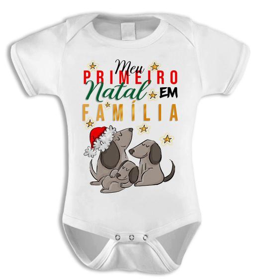 Imagem de Body de bebê meu primeiro natal em família bichinhos