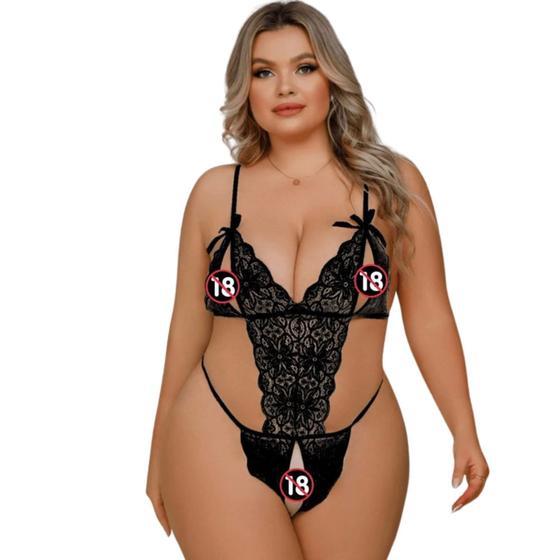 Imagem de Body de Renda Apressadinha Aberto GG com Abertura Lingerie Sexy Plus Size