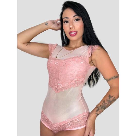 Imagem de Body De Tule Com Renda Transparente Luxo Sexy Sem Bojo Sensual e Sedutor