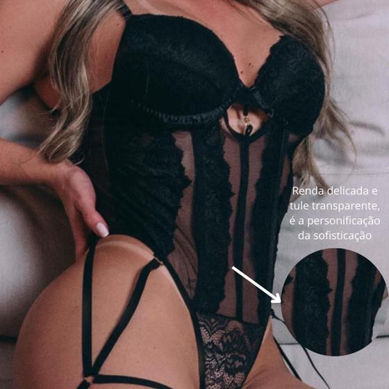 Imagem de Body em Tule e Renda com Cinta Liga Muito Sexy e Elegante