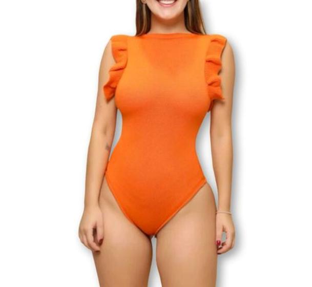 Imagem de Body feminino canelado cavada babado com bojo fashion