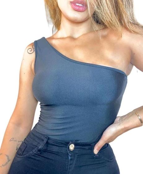 Imagem de Body feminino poliéster cavado um ombro só com bojo fashion