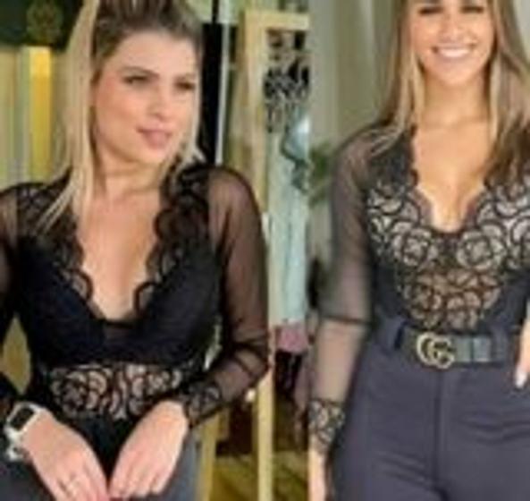 Imagem de Body feminino renda manga longa tule moda estilo