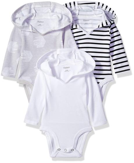 Imagem de Body Hanes Ultimate Flexy com Capuz - Manga Comprida (0-6M) - Pacote com 3