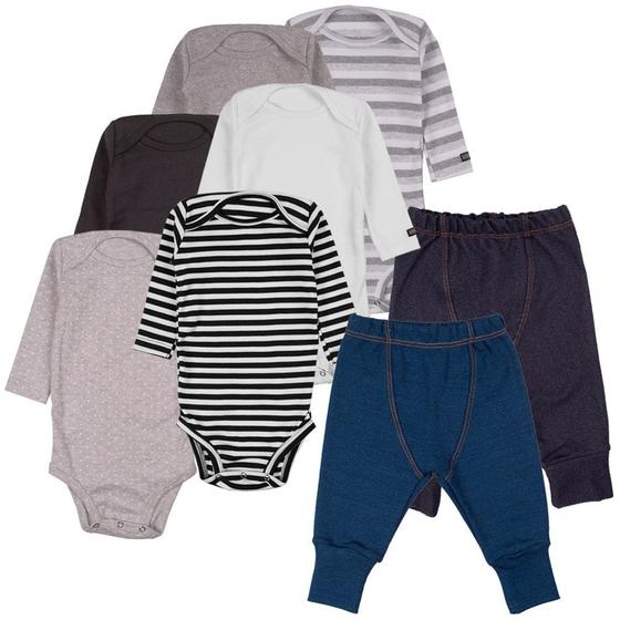 Imagem de Body infantil kit manga longa e calça jeans bebe minimalista 8 peças