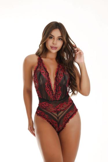 Imagem de Body Intima Delas Tainá Bicolor em Renda - Preto e Ruby - Tam GG