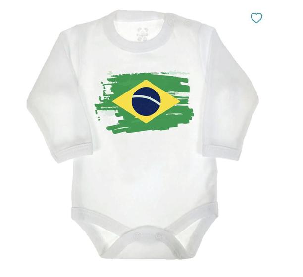 Imagem de Body longo bebê branco estampa bandeira do brasil