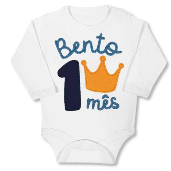 Imagem de Body longo branco personalizado mêsversário com nome do bebê e número coroa