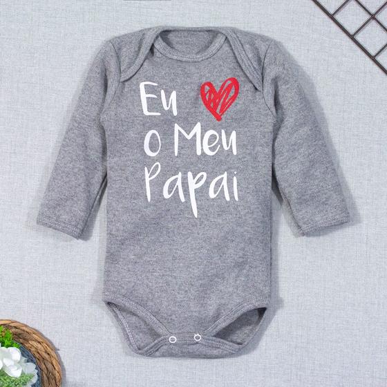 Imagem de Body longo de bebê frase eu amo meu papai mescla