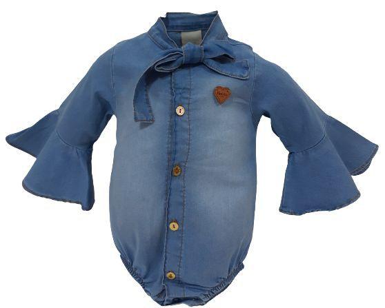 Imagem de Body Longo Luxo Jeans Bebe Menina Enxoval Katita Kids 2443