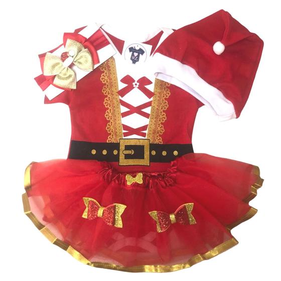 Imagem de Body Natal Mamãe Noel + Laço + Tule com Aplique + Gorro - Bebê - Mesversario