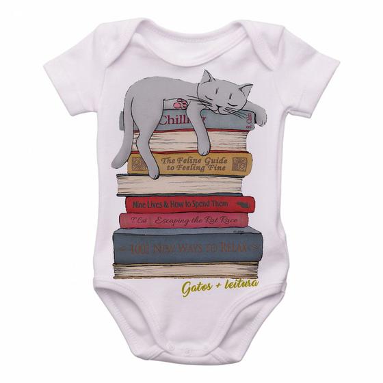 Imagem de body nenê criança roupa bebê Gato + leitura