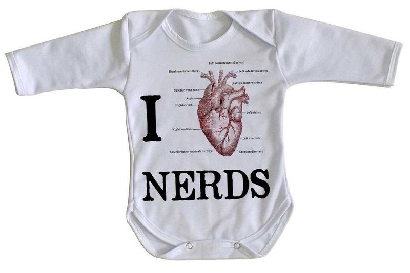 Imagem de body nenê criança roupa bebê manga longa I love nerds heart coração