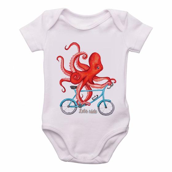Imagem de body nenê criança roupa bebê Polvo Bicicleta