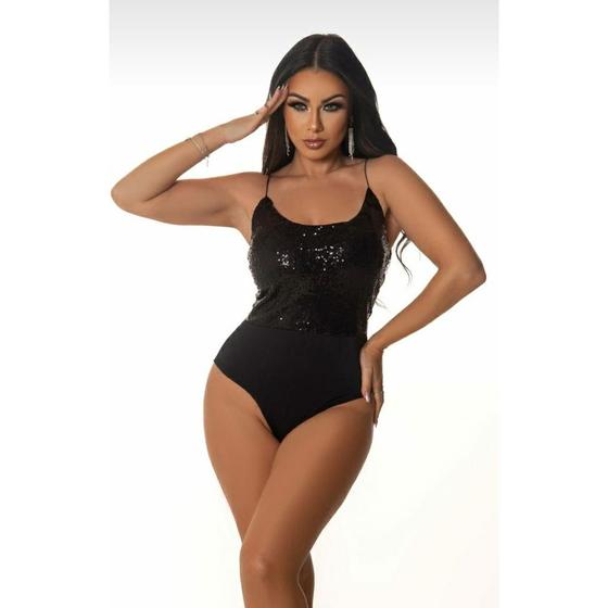 Imagem de Body paetê frontal alça extra fina moda feminina