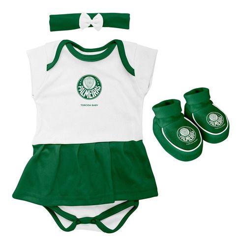 Imagem de Body Palmeiras Bebe + Pantufa + Lacinho Menina Oficial Bodie - Verde - GG (9-12 meses)