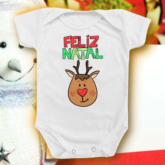 Imagem de Body Para Bebê de Natal Feliz Desenho Divertido Rena Noel