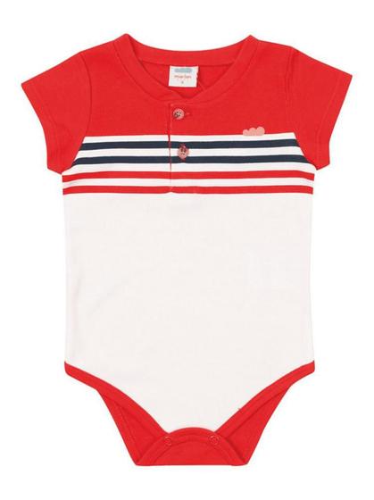 Imagem de Body para Bebê Marlan Curta Listras com Botão Vermelho