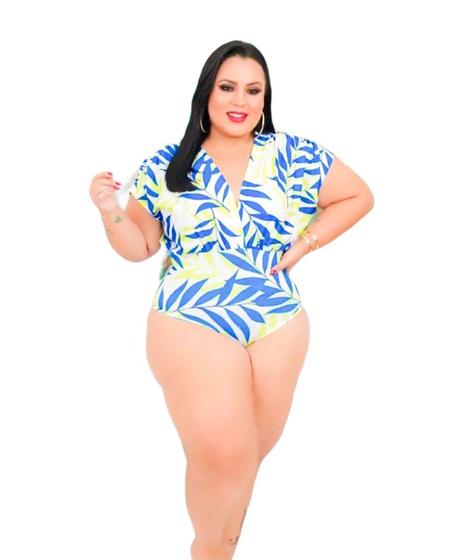 Imagem de Body plus size estampado manga curta borboleta elástico no ombro moda gringa