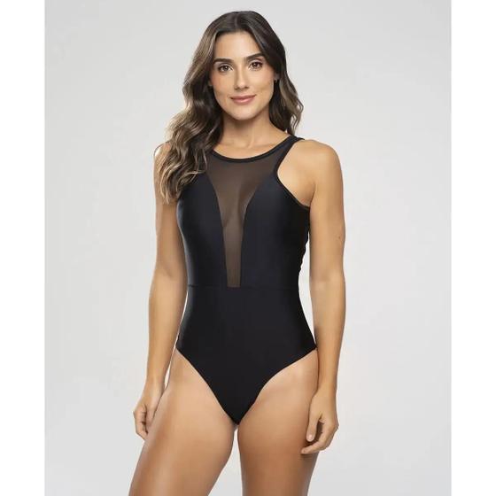 Imagem de Body Preto sem Bojo com Decote em Tule