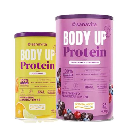 Imagem de Body Protein UP Sabor Citrus Fresch  e Sabor Frutas Roxas e Cranberry -Combo 02 Unidades de 450g-Sanavita