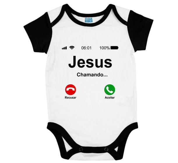 Imagem de Body Raglan Para Bebe Gospel Jesus Chamando Telefone Céu